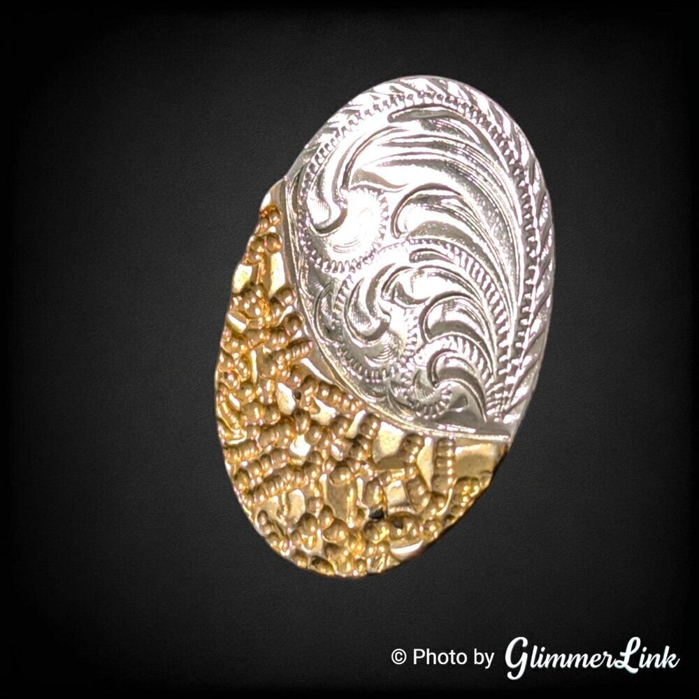 Oval Two Tone Etched Swirl & Nugget Bolo Slide - Picture 4 of 7